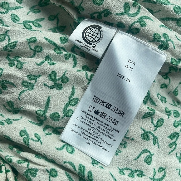 Ganni Leap Print Crepe Shirt Button Down Blouse Green Long Sleeve Ivory - Picture 3 of 6